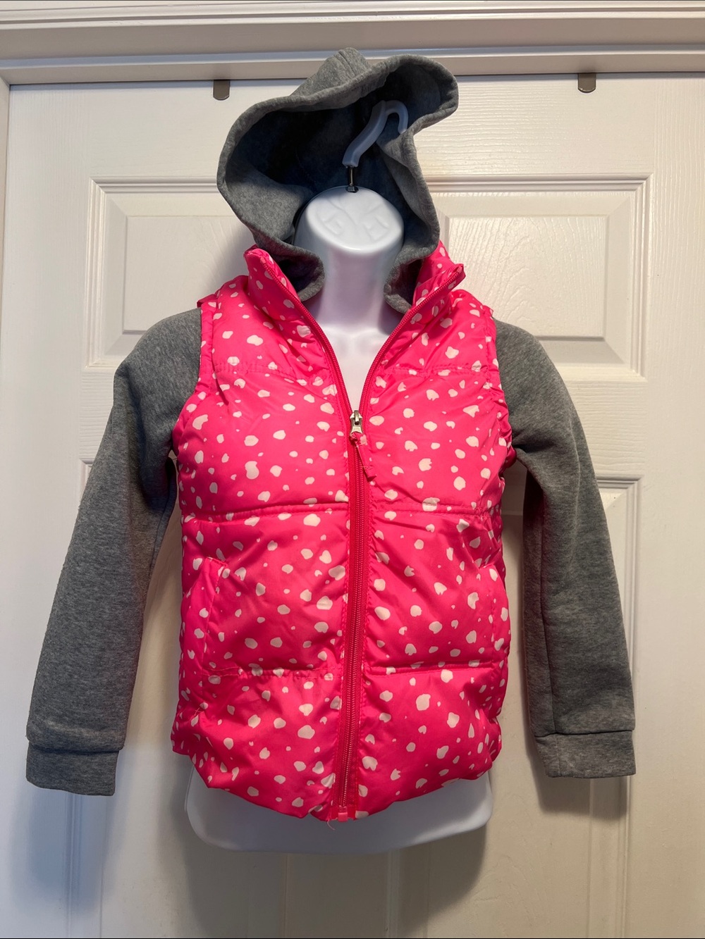 Pink Platinum Hot Pink & Gray Hooded Puffer Jacket with Heart Print